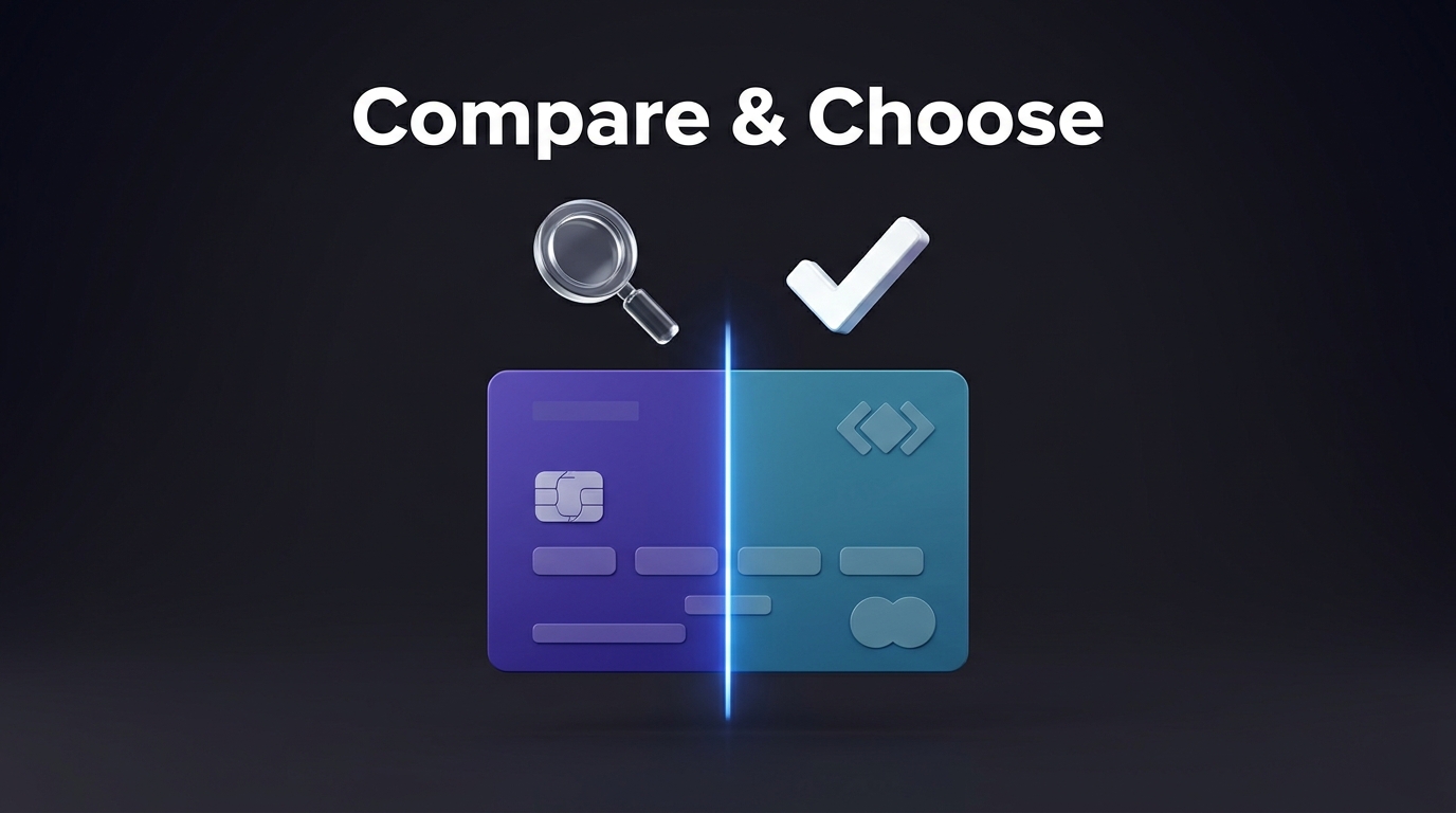 Split credit card representing comparison of card features