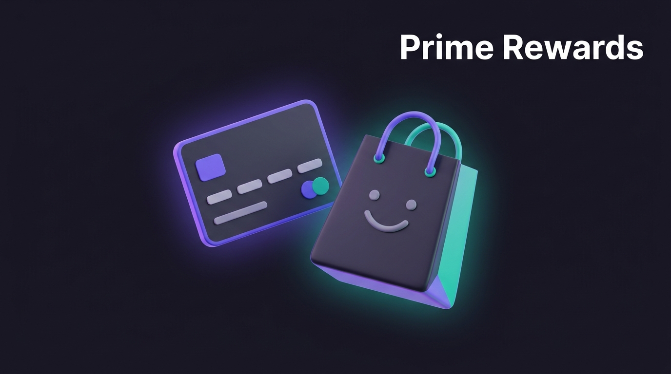 Credit card illustration with Prime Rewards text near a shopping bag
