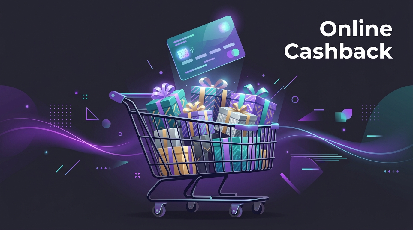 Shopping cart with gift boxes and a floating credit card
