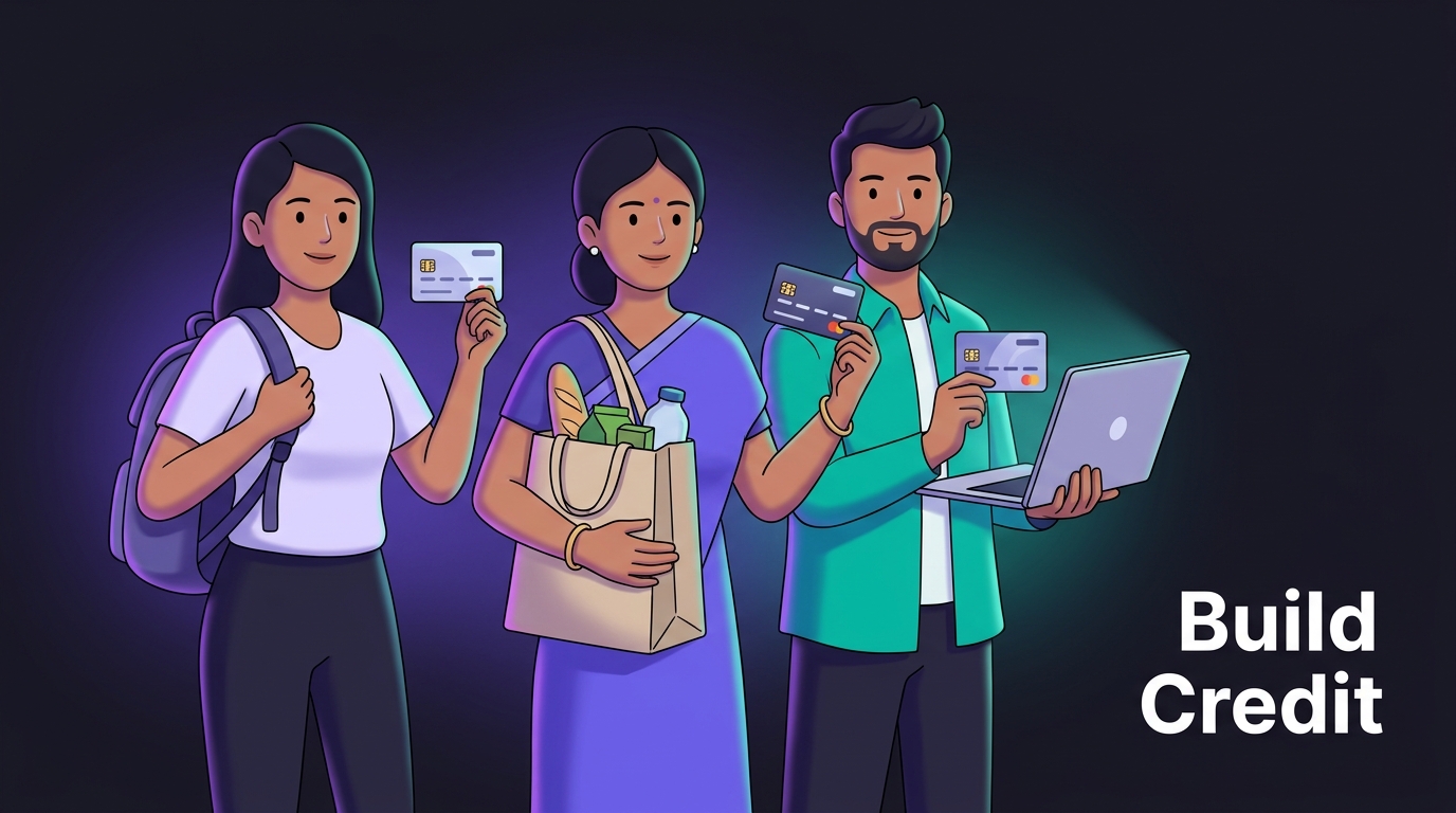 Three people holding credit cards representing new credit users