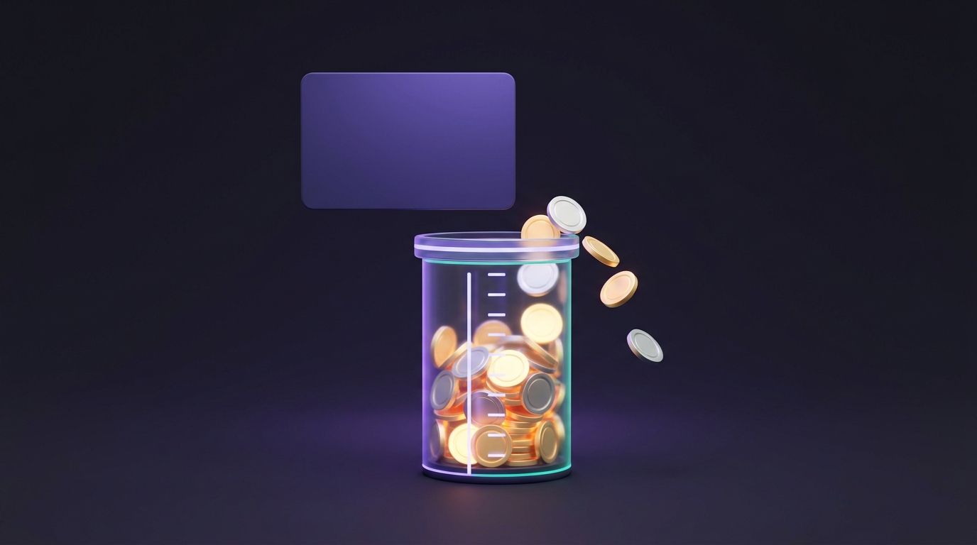 Reward coins filling a jar that stops at a ceiling, showing cashback caps