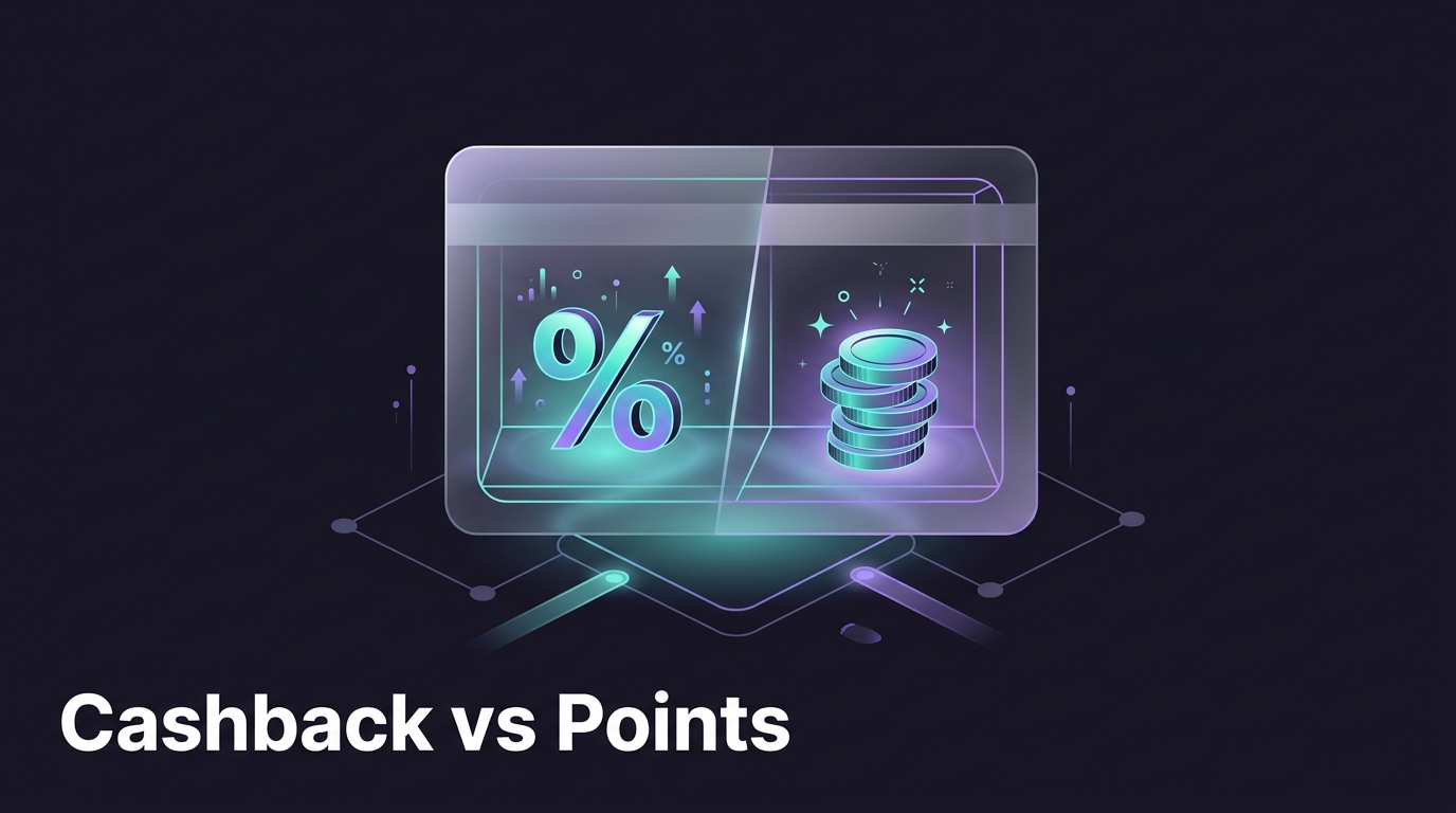 Illustration comparing cashback and points on a transparent credit card