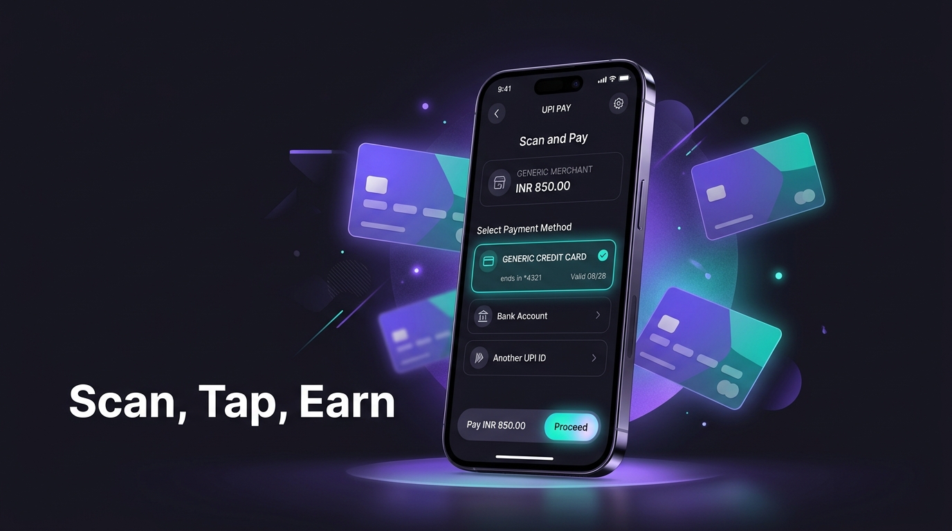 Smartphone with UPI payment screen and credit card selected
