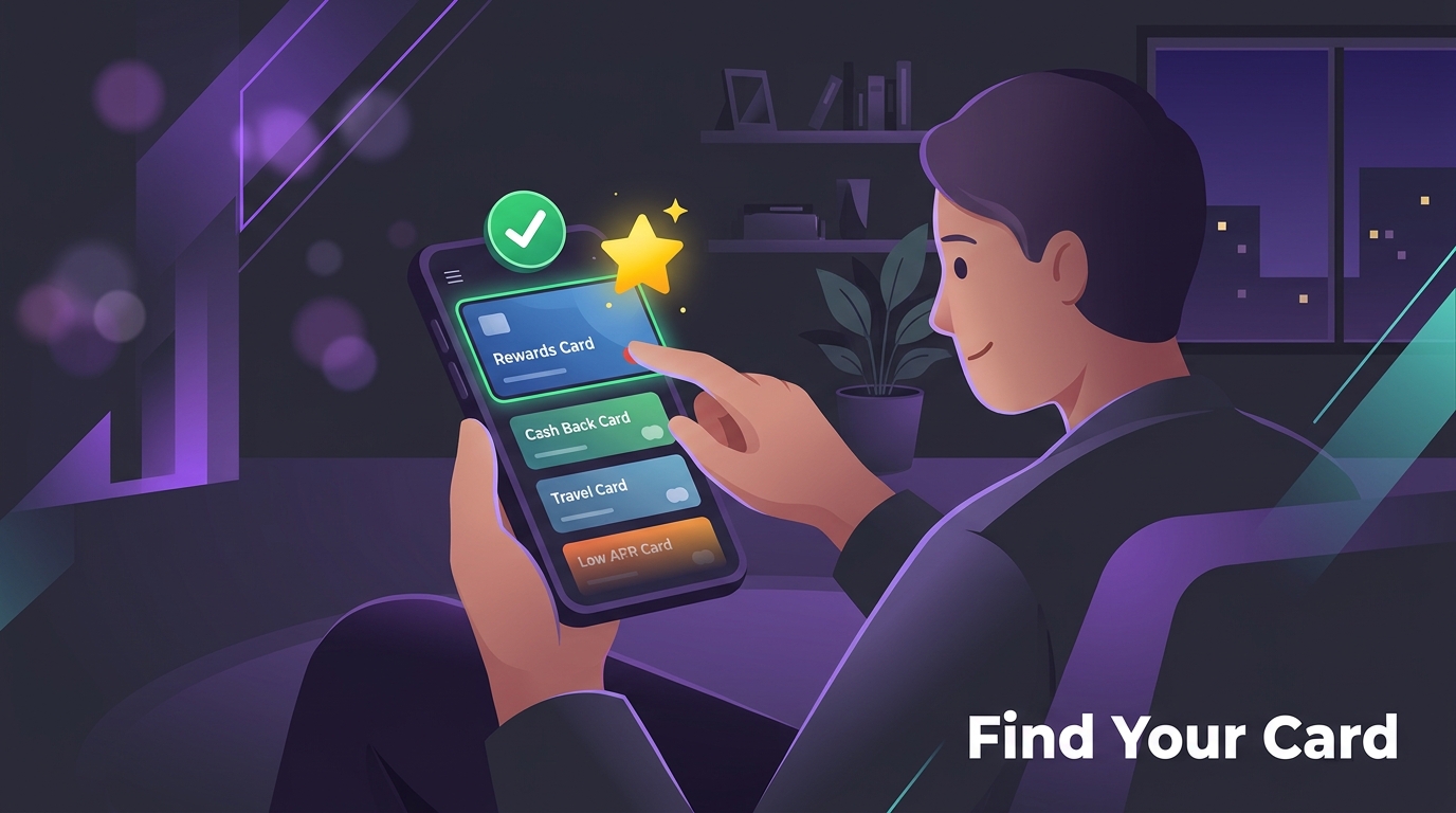 Person using a mobile app to choose the right rewards credit card