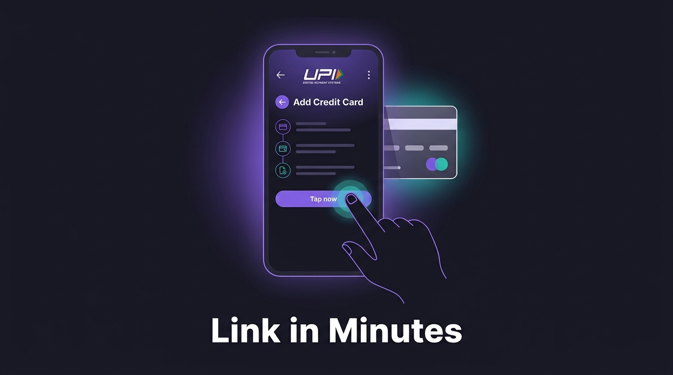 Smartphone showing UPI app with add credit card option