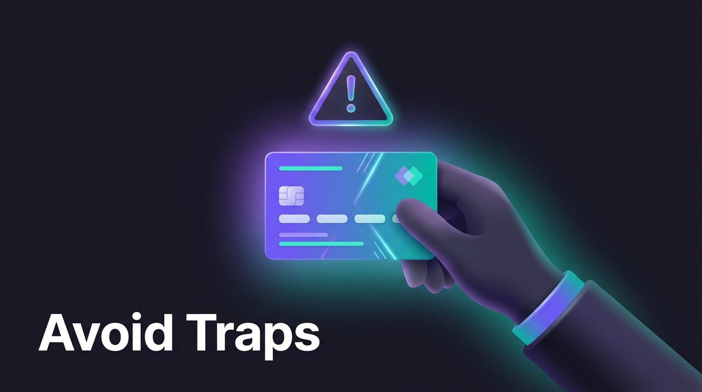 Hand holding credit card with warning triangle sign