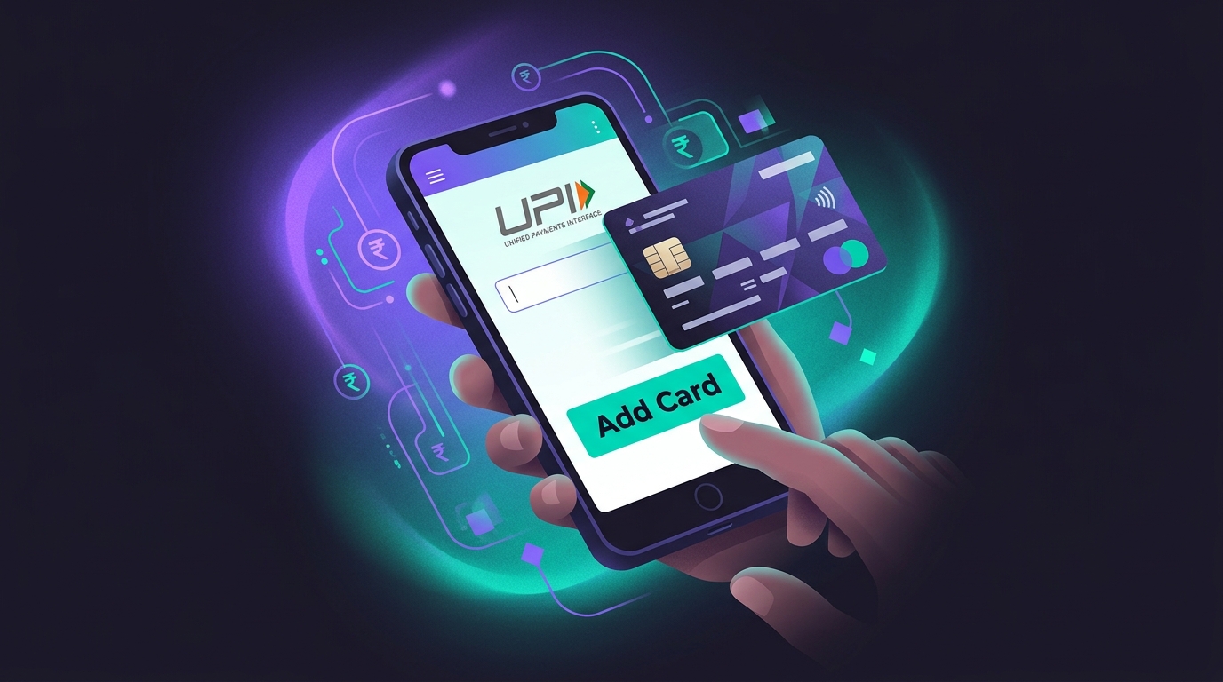 Smartphone screen adding credit card to UPI app