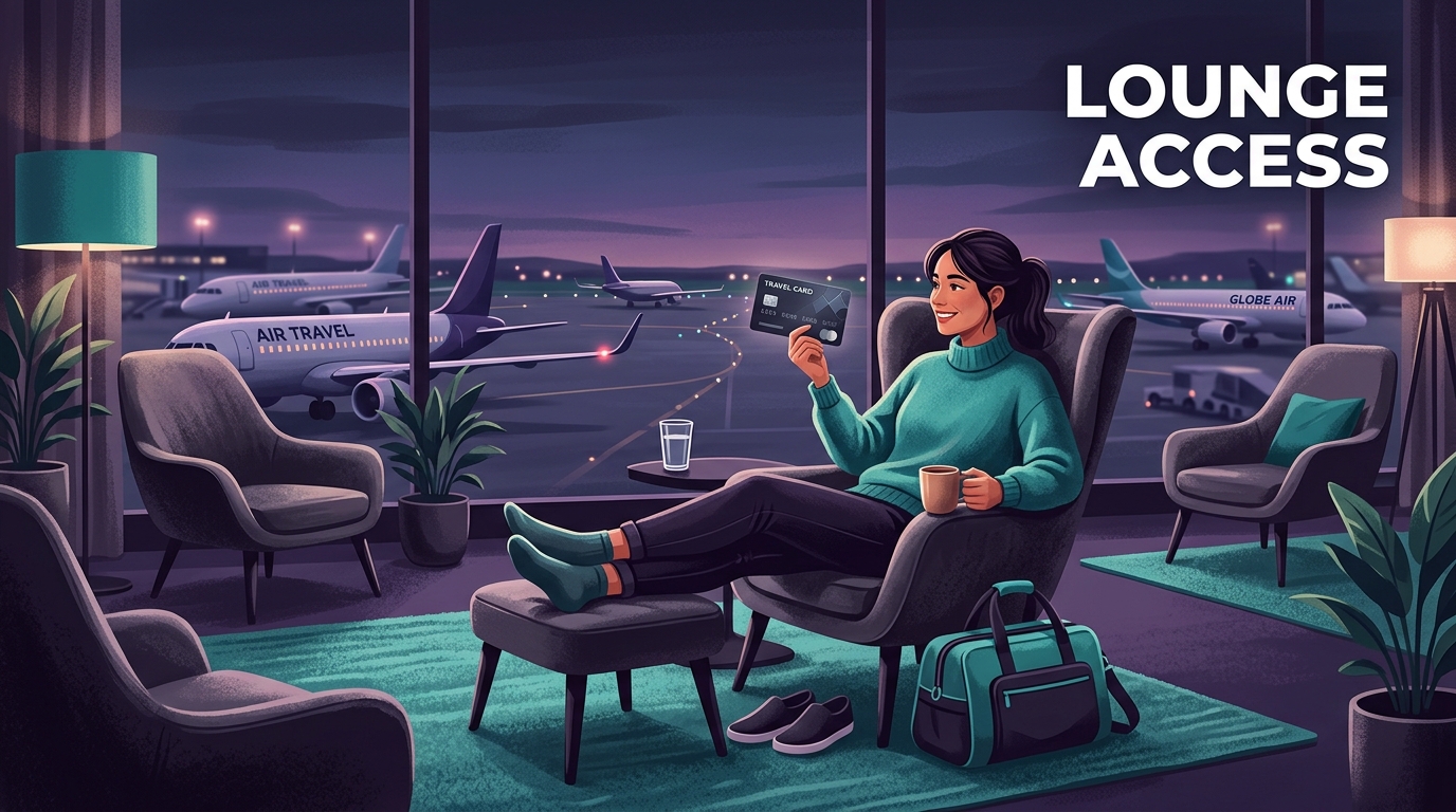 Traveller enjoying airport lounge access with a credit card