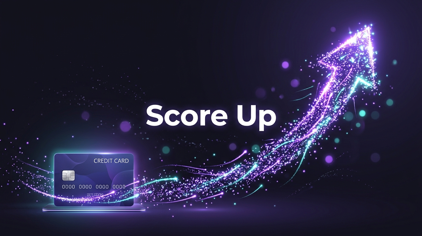 Credit score arrow rising from a credit card