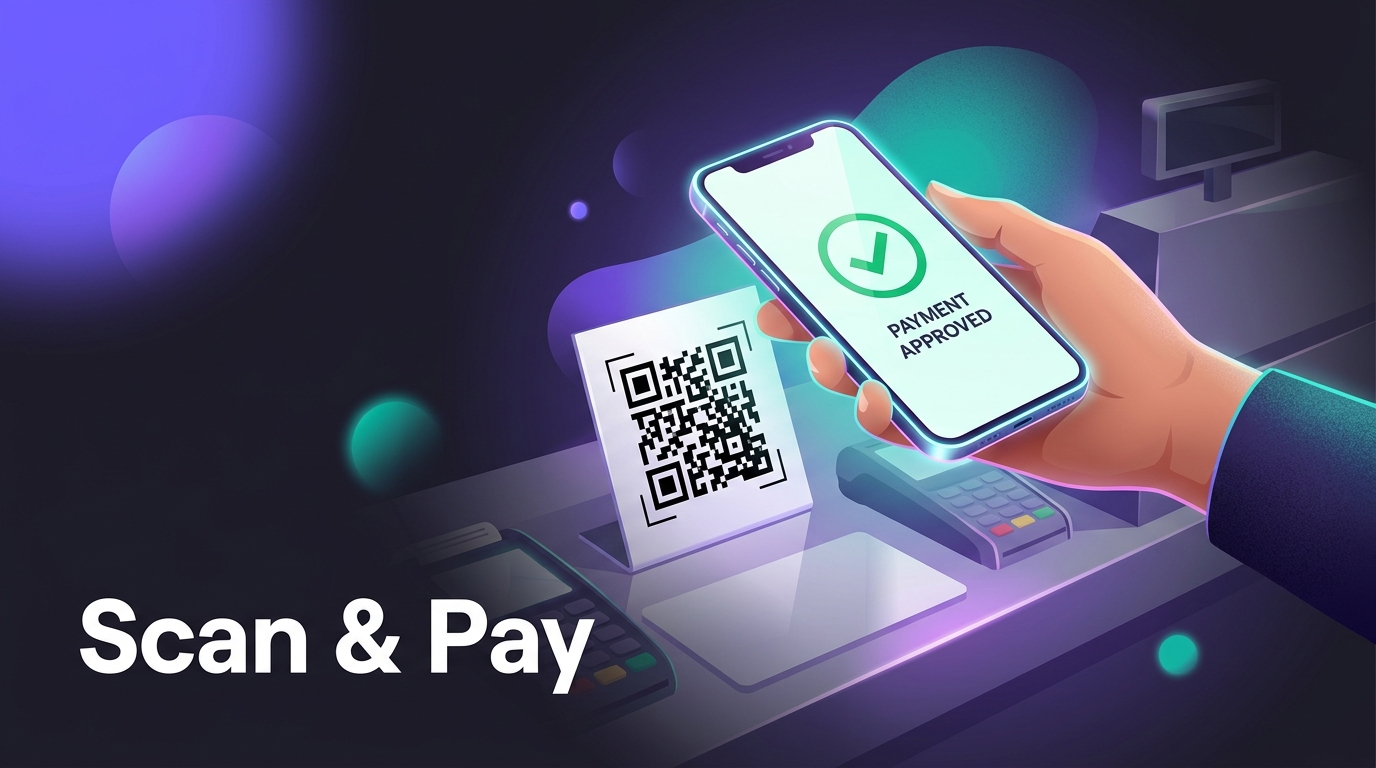 Hand holding phone scanning QR code for UPI payment