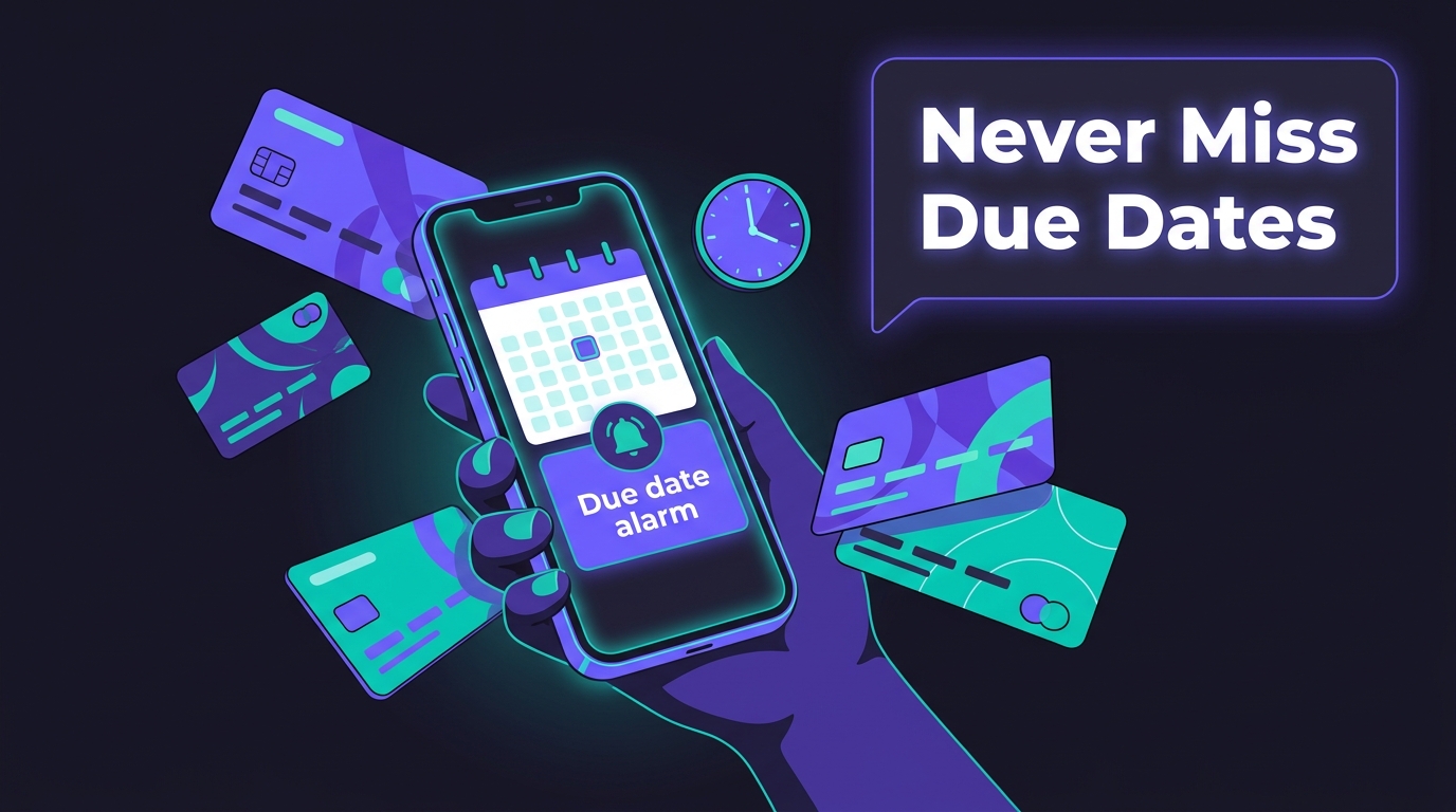 Hand holding phone with payment due date reminder and clock icon