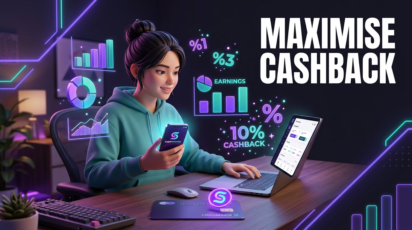 Person optimising credit card cashback with charts and a phone on a desk