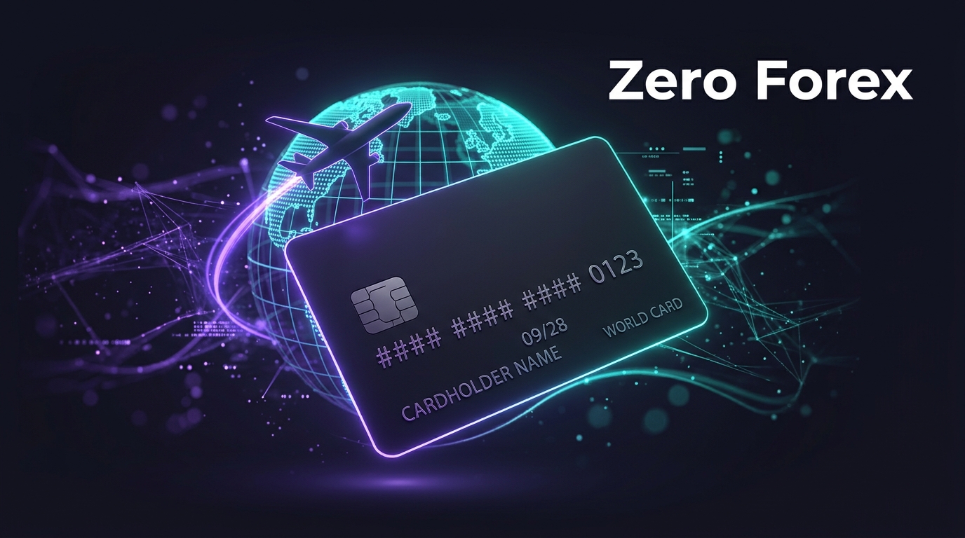 Credit card with globe and airplane illustrating zero forex markup